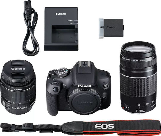 Canon DSLR Kamera EOS 2000D Crop Frame Kit (EF-S 18-55mm IS II + EF 75-300mm III)