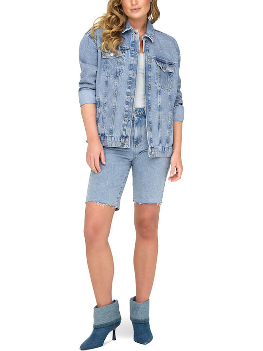 Μακρύ Γυναικείο Τζιν Μπουφάν Light Blue Denim