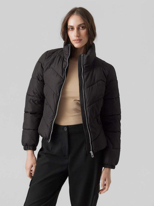 Liga Women's Short Puffer Jacket for Spring or Autumn Black