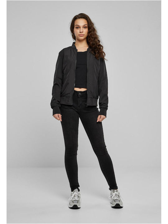 Women's Short Bomber Jacket for Winter Black