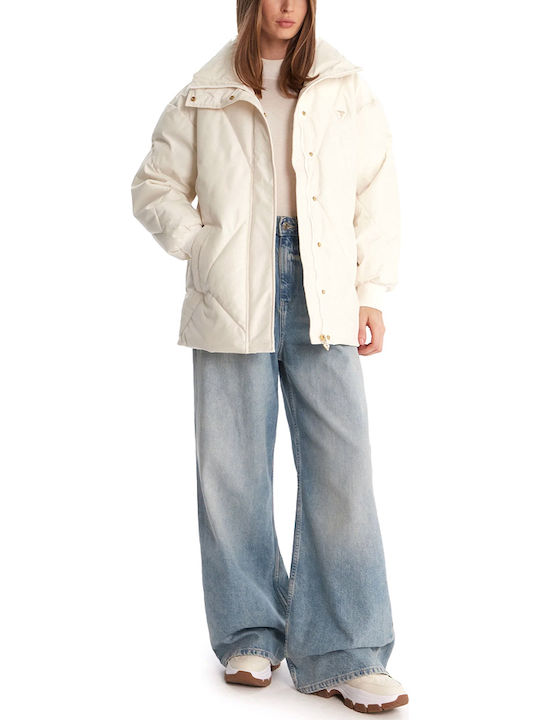 Damen Puffer Jacke für Winter Ecru