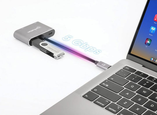 Manhattan USB-C Docking Station με HDMI 4K PD και σύνδεση 2 Οθονών Γκρι (130691)