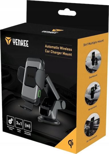 Yenkee Car Mobile Mount with Adjustable Hooks and Wireless Charging Black