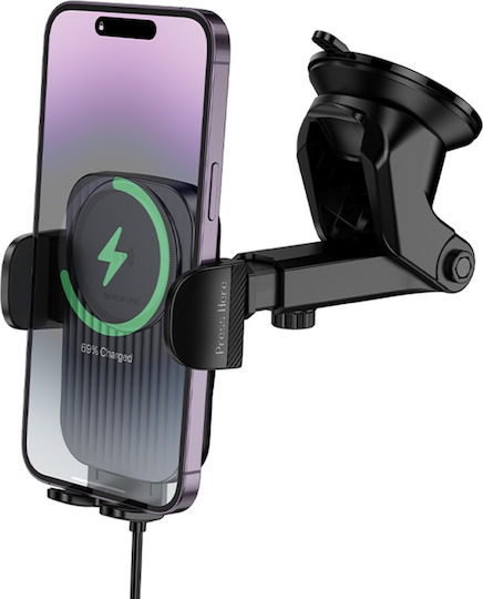 Borofone Car Mobile Mount with Adjustable Hooks and Wireless Charging Black