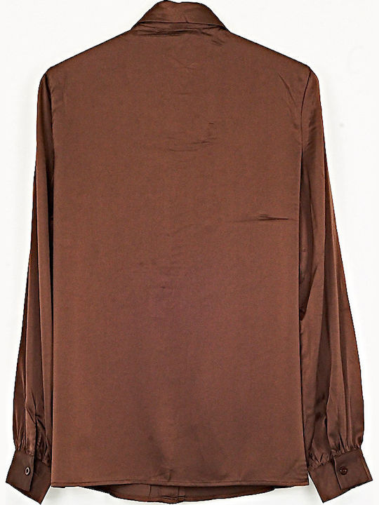 Women's Satin Long Sleeve Shirt Chocolat