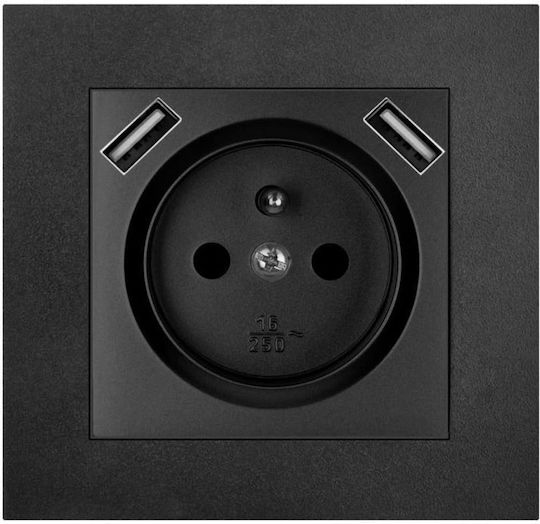Elektro Plast Power Socket with 2 USB Ports Black 1pcs