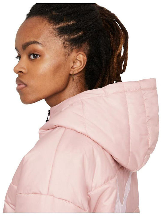 Sportswear Women's Short Puffer Jacket for Winter with Hood Pink