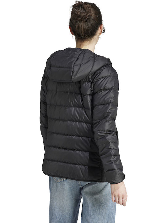 Essentials Light Women's Short Puffer Jacket for Spring or Autumn with Hood Black