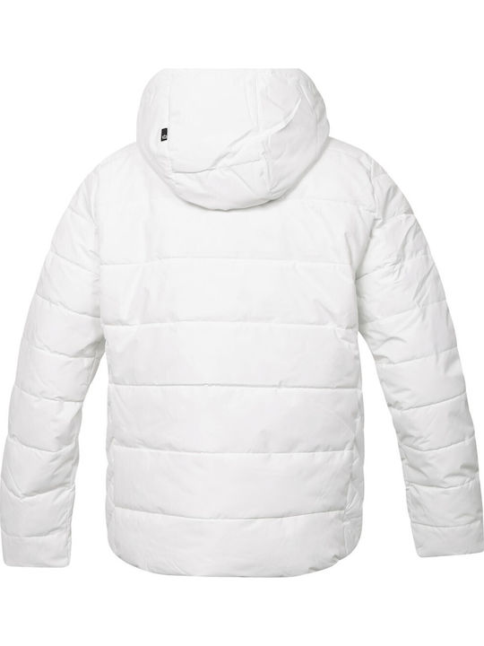 Women's Short Puffer Jacket Waterproof and Windproof for Winter with Detachable Hood White