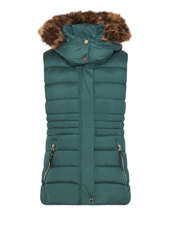 Women's Short Puffer Jacket for Winter Green