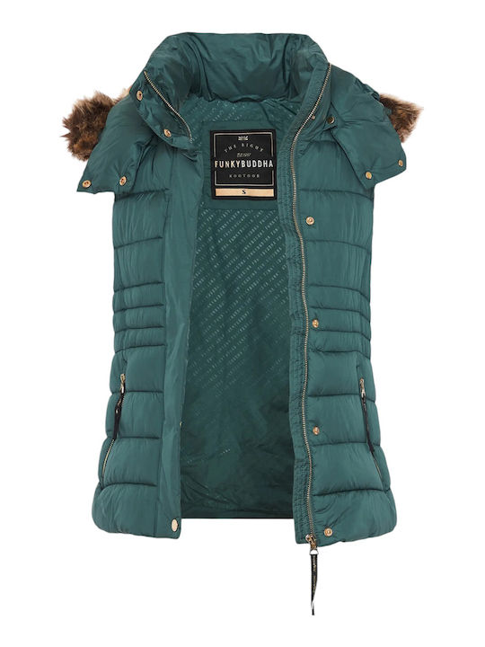 Women's Short Puffer Jacket for Winter Green