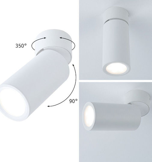 Paulmann 93087 LED таванна лампа за повърхностен монтаж Turnal 470lm 3-степенно димиране Регулируема кръгла Включва 1x6 вата димируема таванна лампа матово бяло метал 2700 K Coin