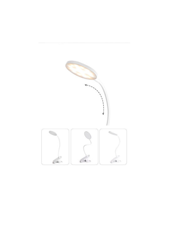 Weidasi Rechargeable LED Office Lamp with Flexible Arm and Clip in White Color
