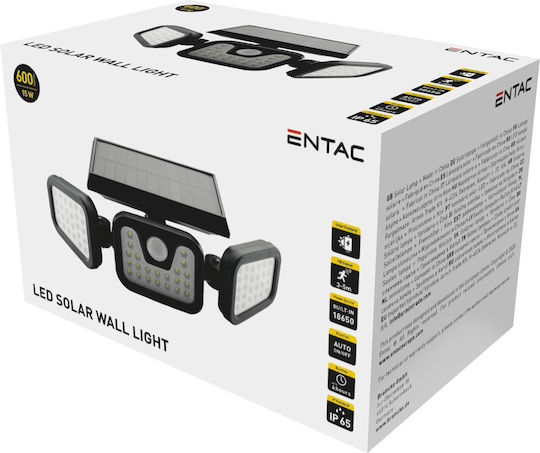 Entac SMD Επιτοίχιο Ηλιακό Φωτιστικό 15W 600lm με Αισθητήρα Κίνησης και Φωτοκύτταρο IP65