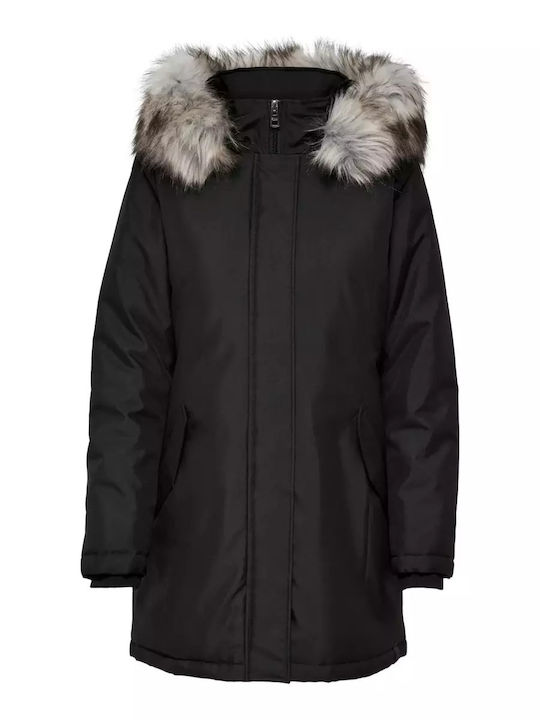 Women's Short Parka Jacket for Spring or Autumn Black