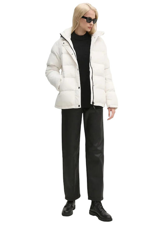 Bibi Kurz Damen Puffer Jacke für Winter Weiß