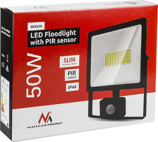 Maclean Energy Proiector LED Etanș 50W Alb Cald 3000K cu Senzor de Mișcare IP44