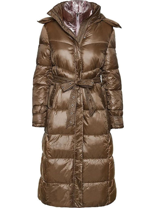 Lang Damen Ärmellos Puffer Jacke für Winter Beige