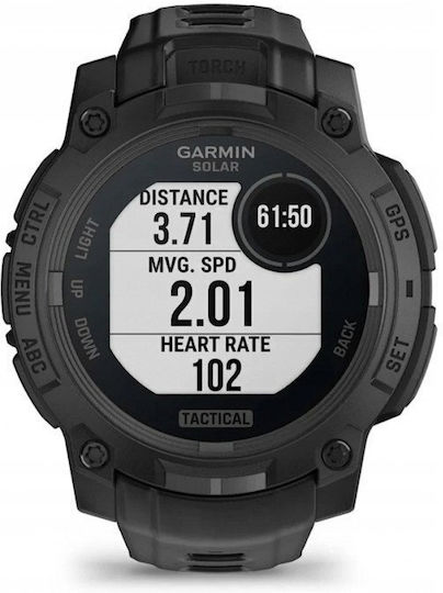 Garmin Instinct 3 Solar Tactical Edition Aluminium 45mm Αδιάβροχο Smartwatch με Παλμογράφο (Black with Black Band)