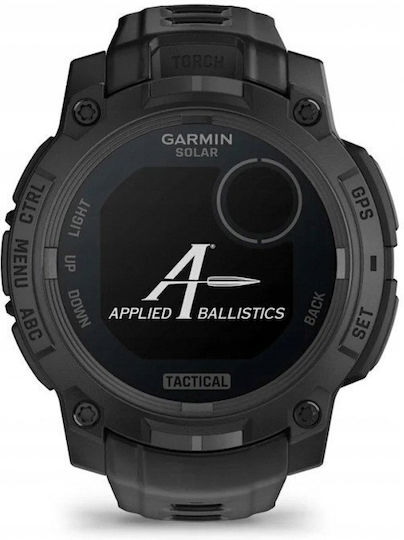 Garmin Instinct 3 Solar Tactical Edition Aluminium 45mm Αδιάβροχο Smartwatch με Παλμογράφο (Black with Black Band)