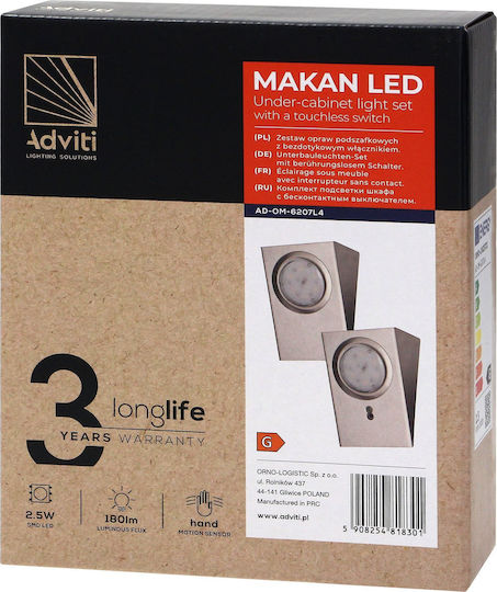 Orno Φωτιστικό Πάγκου Κουζίνας LED 2.5W Naturweiß mit Schalter und Bewegungssensor