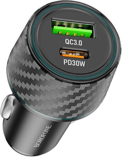 Borofone Borofone Handy-Autoladegerät 48W 3A mit Anschlüssen: 1xUSB 1xType-C Schwarz Farbe