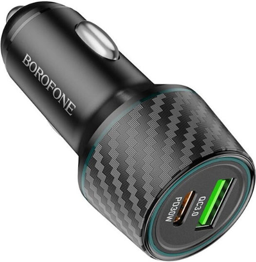 Borofone Borofone Handy-Autoladegerät 48W 3A mit Anschlüssen: 1xUSB 1xType-C Schwarz Farbe