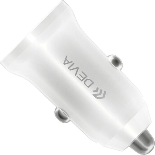 Devia Auto-Ladegerät 30W Schnellladung mit Anschlüssen: 1xUSB 1xType-C Weiß Farbe