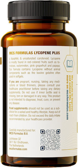 MCS Formulas Lycopene Plus 38mg Special Food Supplement 60 Capsules