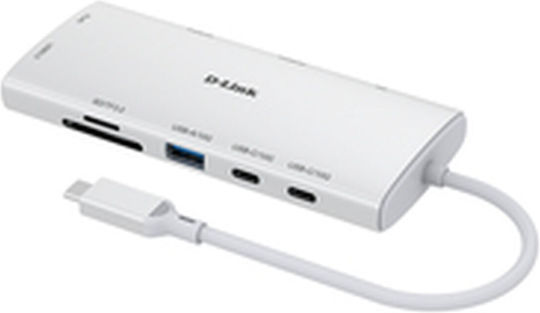 D-Link USB 3.2 10 Port Hub with USB-C Connection Ethernet White