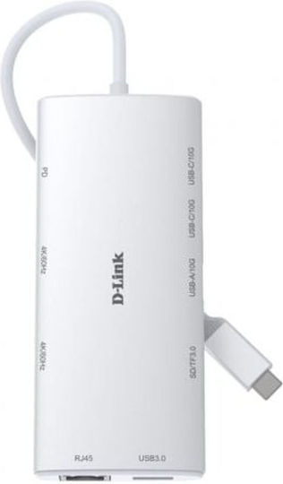 D-Link USB 3.2 10 Port Hub with USB-C Connection Ethernet White