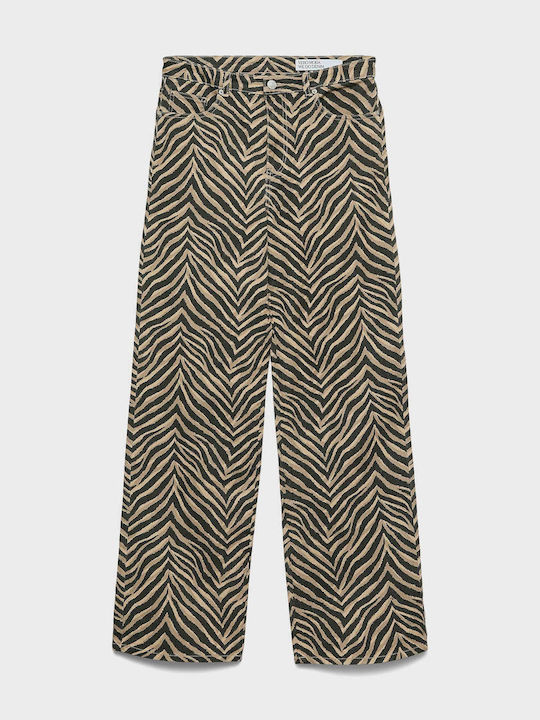 High Waist Women's Jean Trousers in Wide Line Zebra Print
