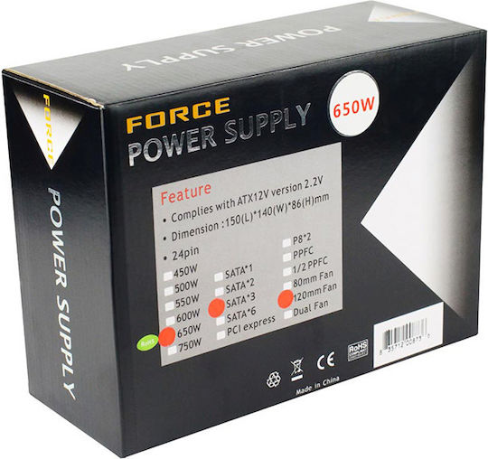 Force Force Passive PFC 650W Μαύρο Τροφοδοτικό Υπολογιστή Full Wired