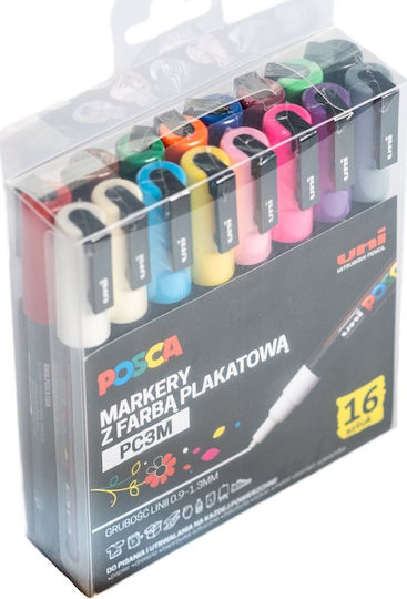 Uni-Ball Blister Posca PC-3M Permanent Markers 1.3mm Multicolour 16pcs