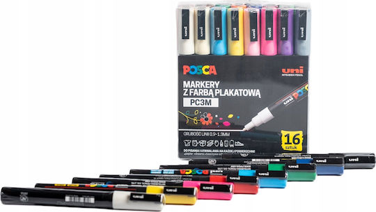 Uni-Ball Blister Posca PC-3M Permanent Markers 1.3mm Multicolour 16pcs