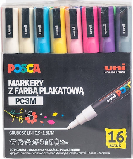Uni-Ball Blister Posca PC-3M Permanent Markers 1.3mm Multicolour 16pcs