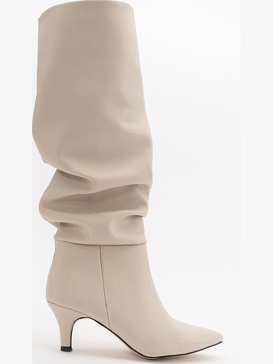 Leather Women's Boots Beige