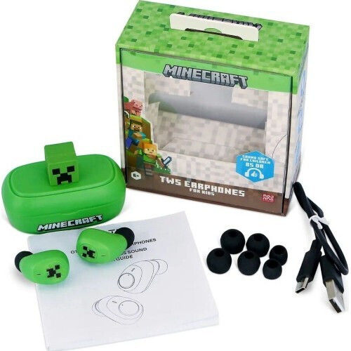OTL Minecraft 3D Character In-ear Bluetooth Handsfree Ακουστικά με Θήκη Φόρτισης Πράσινα