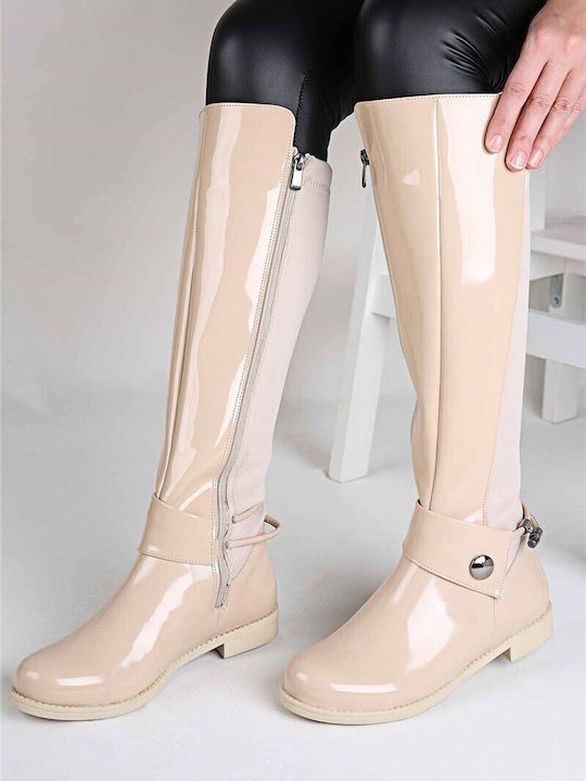 Patent Leather Women's Boots Beige