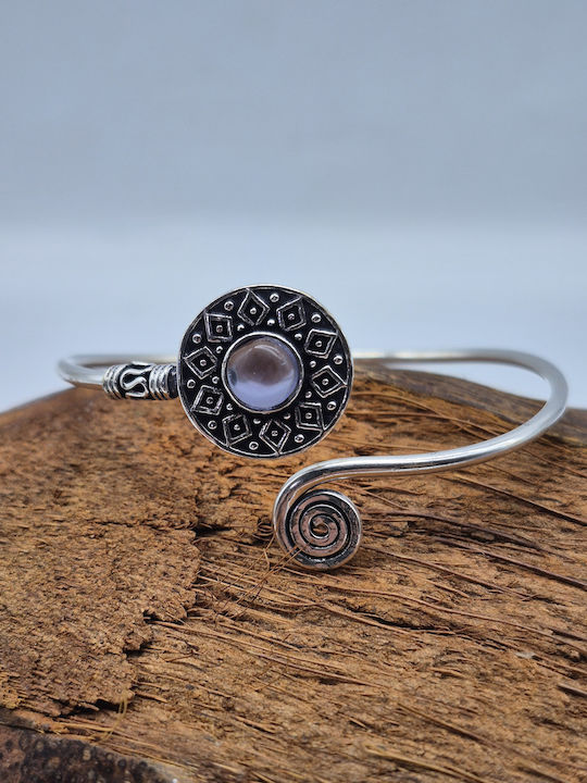 Silver Plated Bracelet Amethyst Open Handmade Jewelry