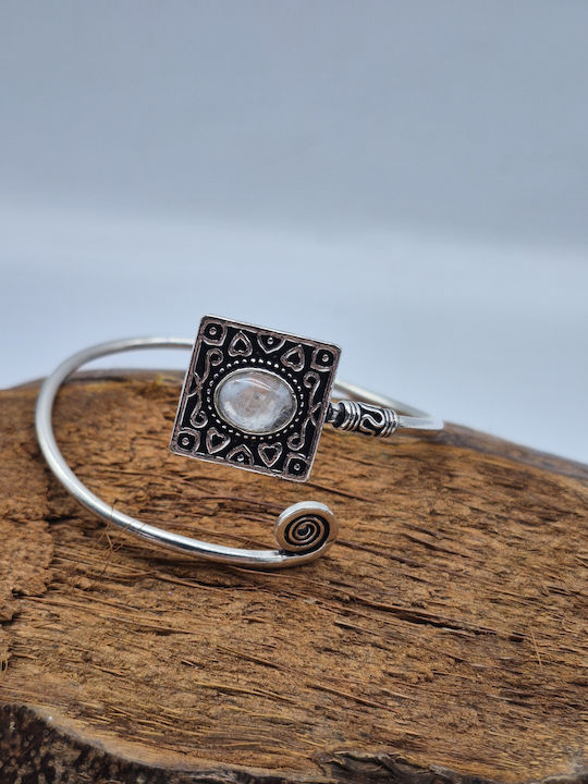 Silver Plated Opening Bracelet Moonstone Elegant Handmade Jewelry