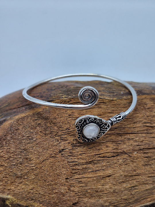Silver Plated Opening Bracelet Moonstone Elegant Handmade Jewelry