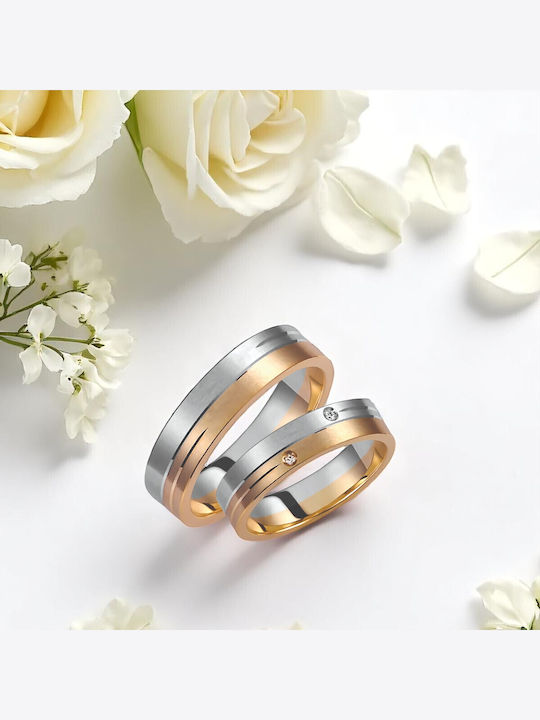 Valauro – Bicolour 9K Wedding Rings Lustrous Details – 5.00mm