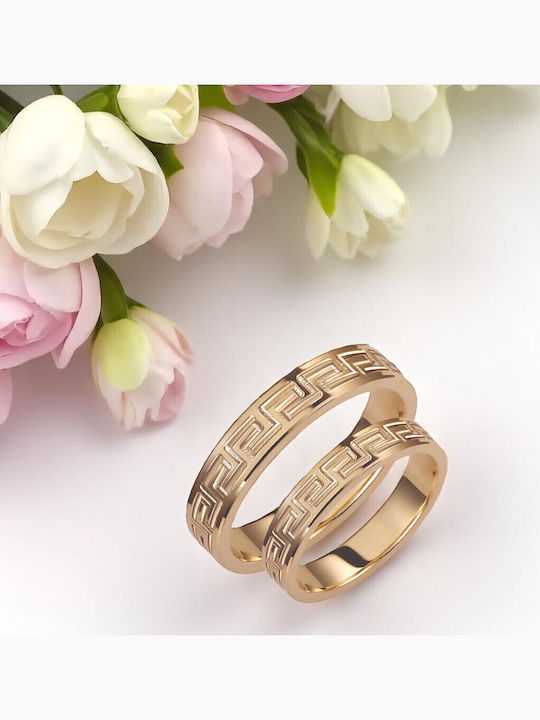 Valauro – 9K Yellow Gold Wedding Rings Meander Design – 4.00mm