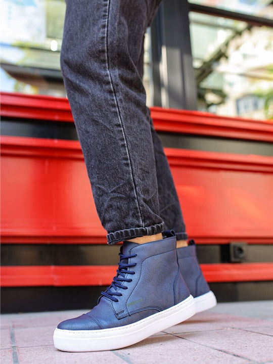 Leather Navy Blue Men's Boots