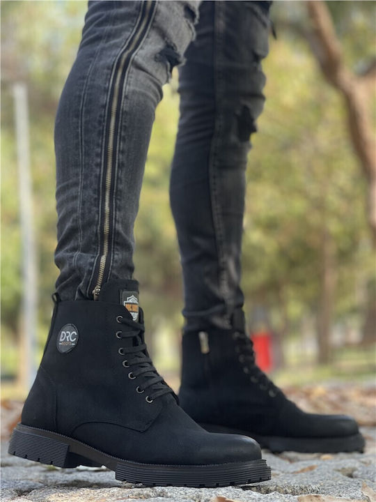 Piele Negru Ghete barbati cu fermoar
