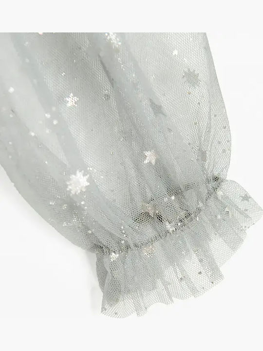 Rochie Fete Mânecă Lungă Din Tulle Set Cu Accesorii Gri