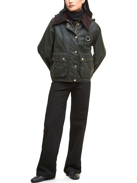 Κοντό Γυναικείο Μπουφάν για Χειμώνα Dark Olive Green