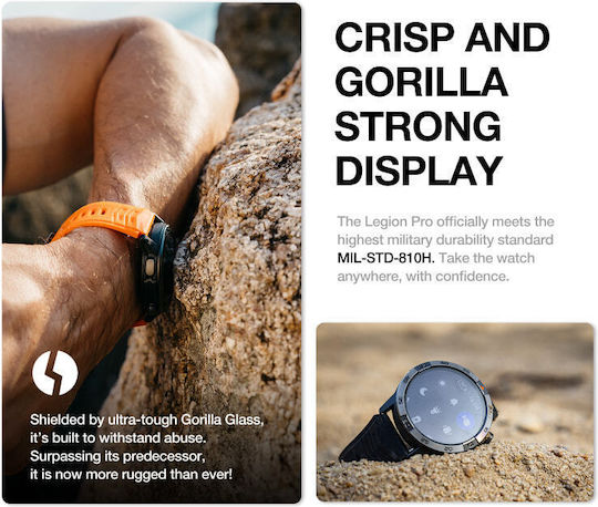 AGM Legion Pro Αδιάβροχο Smartwatch με Παλμογράφο (Μαύρο)