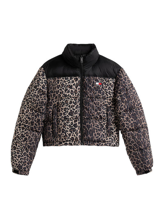 Women's Crop Puffer Jacket for Winter Brown